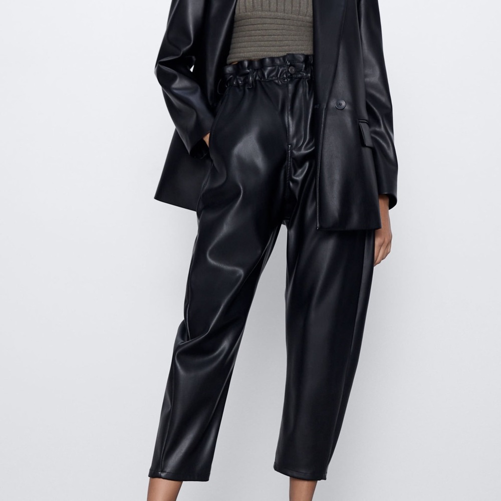 Zara HIGH WAIST LEATHER TROUSERS JOGGERS W/POCKETS